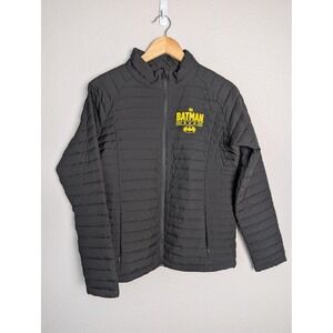 VENTURES ENDURANCE Jacket‎ Womens L Black Quilted Batman Run Logo Collared Short